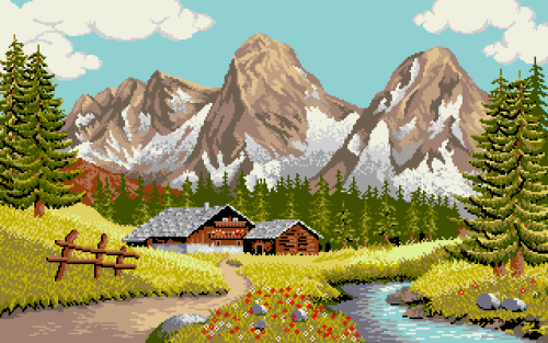 blockygraphics:“Mountain,” art from PI Image (1993) via the Amiga Graphics Archive; spec
