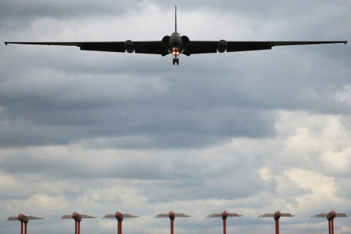 A U-2 from Beale Air Force Base, Calif., prepares to land at Royal Air Force Fairford, England, June
