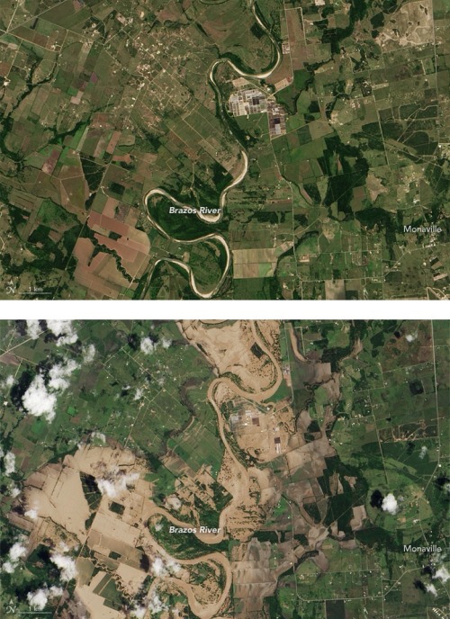 Houston Floods, again These two photos show the Brazos River just west of Houston, Texas; the upper 