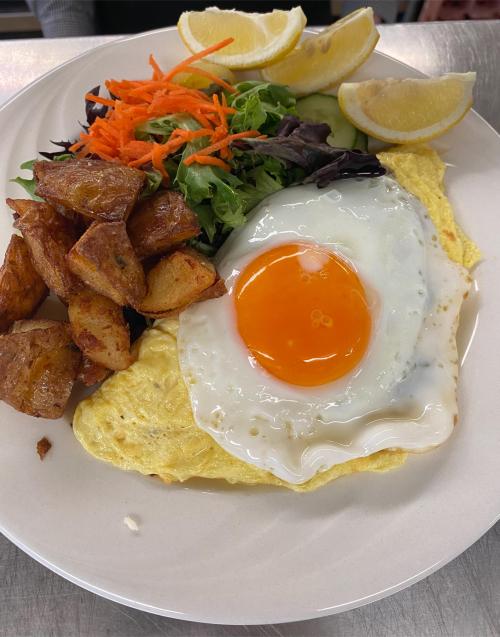 Senior living: you can order your mushroom cheese omelette with a sunny egg.