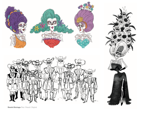 Coco character designs by Daniel Arriaga from The Art of Coco