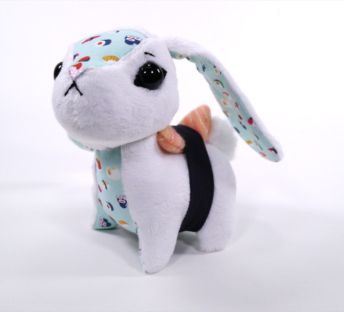 This bunny is literally his favorite sushi!  Handmade plush by me, made with minky, fleece (for the 