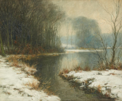 Belgianpaintings:  Louis Clesse (1889-1961) -Paysage De Neige Avec Étang. 