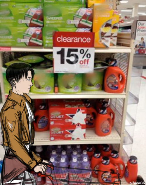 aillemac316:  According to the Q and A with Isayama (http://plain-dude.tumblr.com/post/89448667392/bessatsu-magazine-q-a-with-isayama), Levi would most likely laugh by seeing “super convenient cleaning goods”. Levi doesn’t laugh much because it