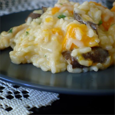 A pretty fall risotto with lots of color and texture. This dish makes a great meatless main course o