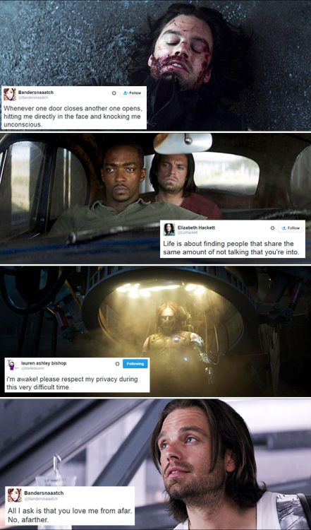 livebloggingmydescentintomadness:tweet meme: bucky barnes edition