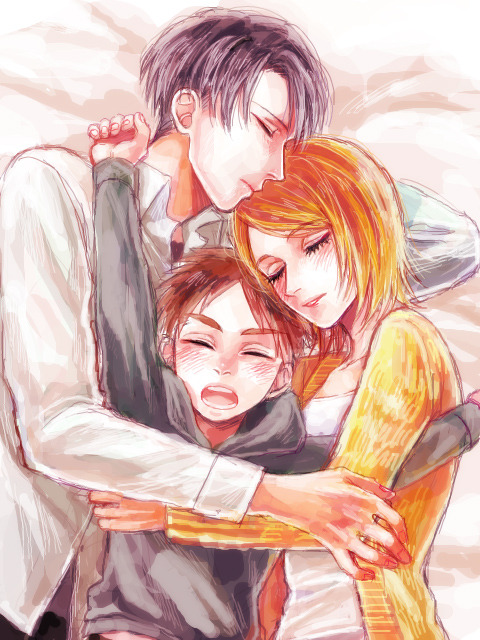 blobbybubbletea:junjouchara:BY: 今井Levi the father, Petra the mother and Eren as their son…Perfect. ✨