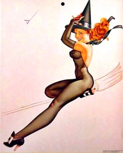 vintagechampagnefever:  Vintage pin up Halloween art   can i be your hollow weenie?