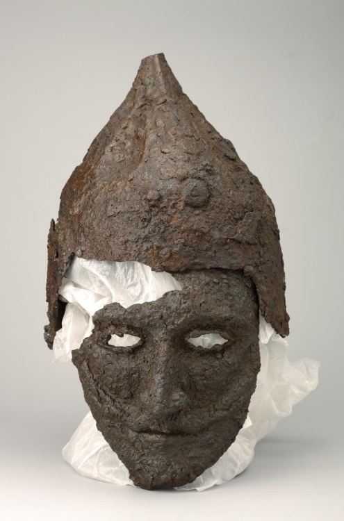 armthearmour:A Masked Helmet or Kipchak in excavated condition, uncovered in the village of Lipovets