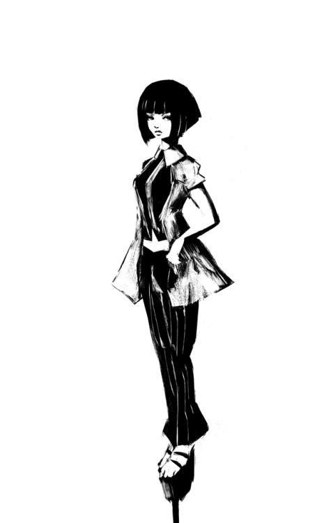 ougibro:Day 142. Sketch of Kagenui today, easily my 2nd favorite Monogatari character.