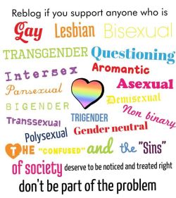 lgbt-bi:  Reblog if you support anyone who is LGBTQIA+ Now, more and more LGBTQIA+ group to gain equal rights, including the  right of marriage. Believe in the near future, everyone will be able to  get the real equality. Includes lesbian, gay, bisexual,