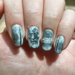 impawssibly:  So who’s pumped for the Game of Thrones season premiere tonight?! I’m so excited! Attempted to paint a White Walker on my nails because they’re awesome looking