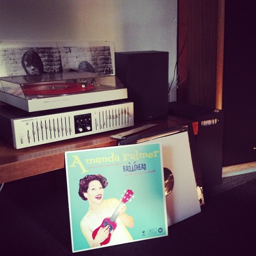 thinkbubble:  Miss #afp playing the newly assembled stereo system #hifi #badassspeakers #vinyl #longlivethepunkcabaret 