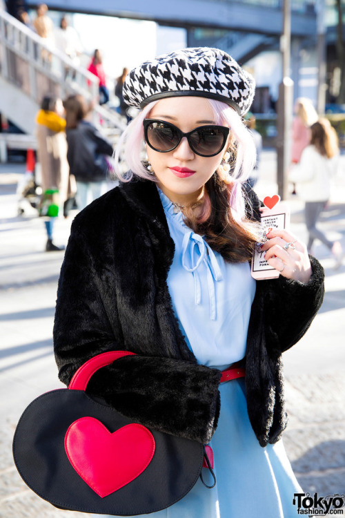 Japanese guitarist Lisa13 - from the band Moth in Lilac - on the street in Harajuku wearing a faux f