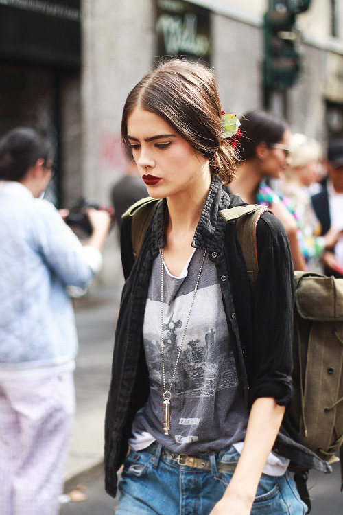 Taja Feistner leaving Dolce & Gabbana / MFW ss15 street style / shot by Valentina Botta 