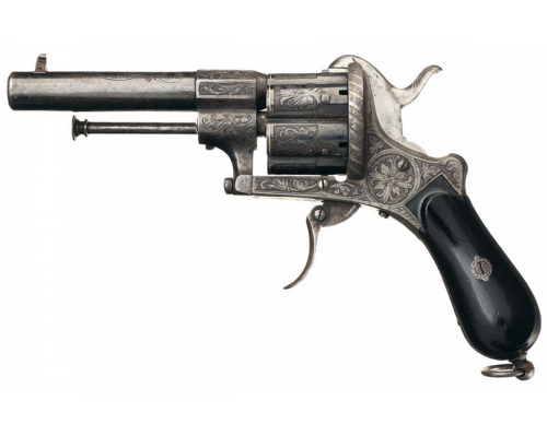 Engraved and gold inlaid double action pinfire revolver, most likely originates from France or Belgi