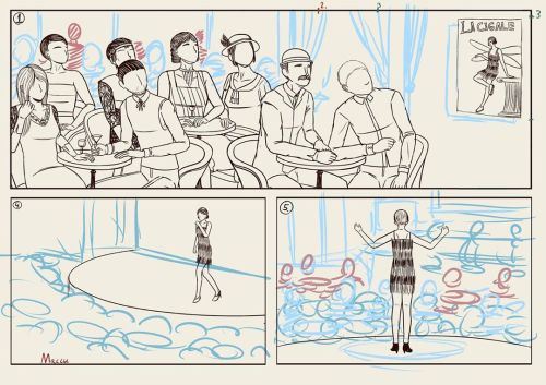 &frac12; of storyboard of my first project as an animation student , based on French poem “la cigale