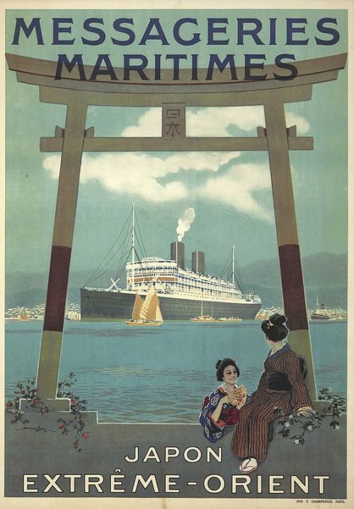shipsofyore:  An add for the Messageries Maritimes. Made in 1920 by Sandy Hook. Source: invaluable