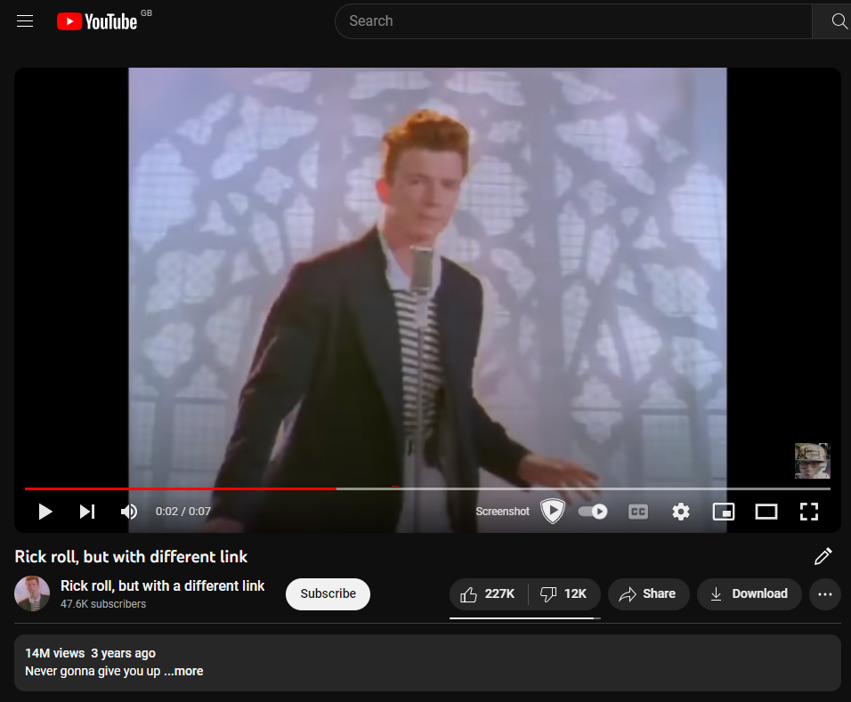 Rick roll, but with a different link, Wikitubia
