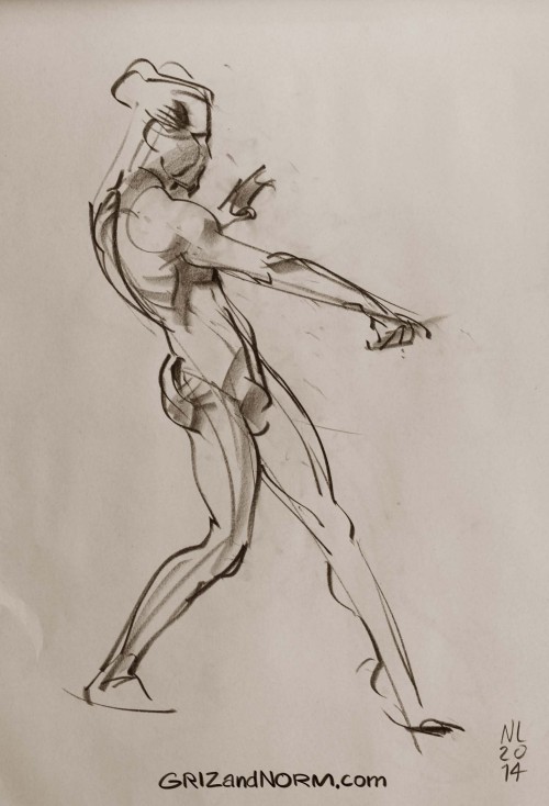 Life Drawing 09/11/14 (½)
I love when models use simple object. It instantly give context to a pose. It was hard, in this case, to not think of the model as a fierce hunter from thousands of years ago.
-Norm
