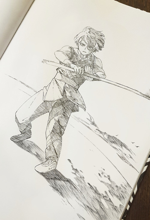 Inktober Day 29, Wushu, with Todoroki Shouto. He looks like he’s about to bend fire and ice elements