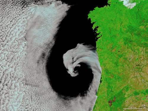 Eddying windsSnapped by NASA&rsquo;s TERRA satellite off the coast of Portugal, this wonderful s