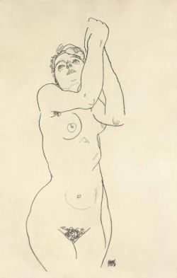 sentientart:  Standing Nude with Arms Raised Nude Seen from Behind Egon Schiele, 1918 