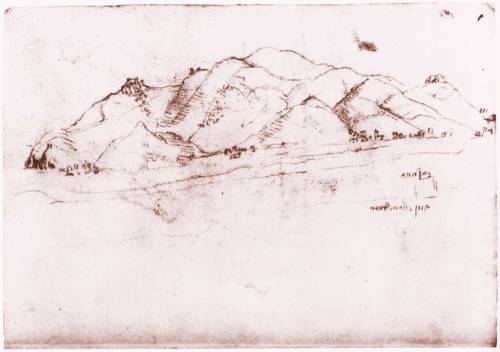 Landscape near Pisa, 1502, Leonardo Da VinciMedium: chalk,paperhttps://www.wikiart.org/en/leonardo-d