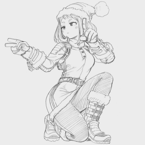 shira-san-ni:Ochako-chan + Horikoshi’s christmas sketches