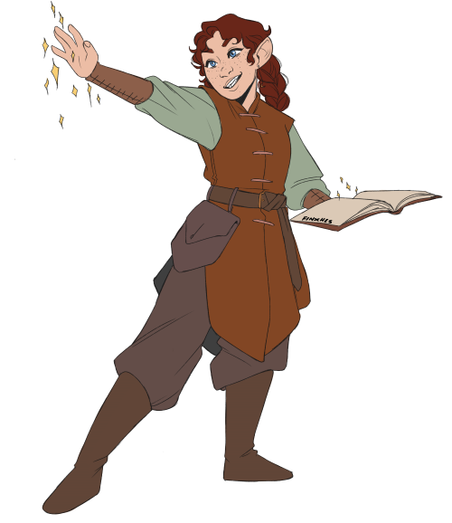 [image description: a colour sketch of nellie tritchet, a young gnome girl. she has pale freckled sk