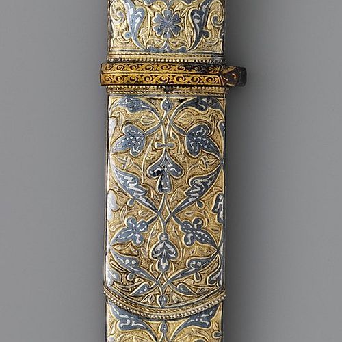 art-of-swords:  Qama Dagger with Sheath and Knife Dated: 1856–57 Culture: Caucasian Medium: steel, bone, silver, gold, shark skin, ivory, niello, iron Measurements: dagger - overall length with sheath 19 ¼ inches (48.9 cm); length without sheath 19