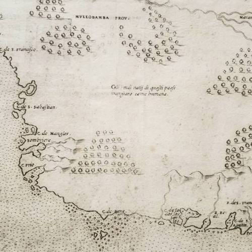 Brazil in 1561! Detail of one of the earliest obtainable maps of the region. Map is oriented with we