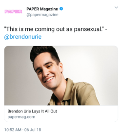 brendonuriesource:  Brendon came out as pansexual! We are very proud! 🖤🌈