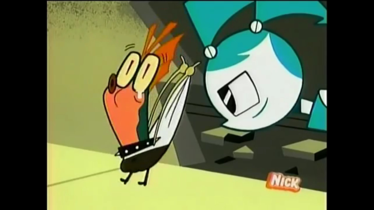 Lenny from My Life as a Teenage Robot about to give himself an atomic wedgie so Jenny