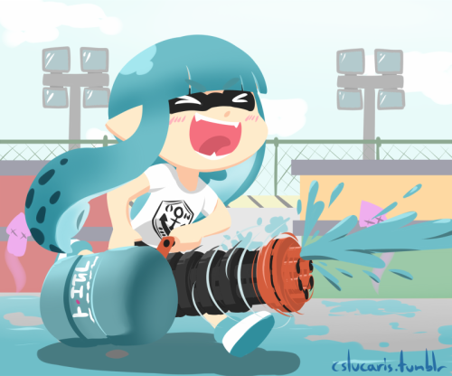 cslucaris:  #134 - A Girl and her SplattlingI had to make a little comic thing after seeing the little victory hug my Inkling does when she wins. It was so adorable~I take commissions, yup. 