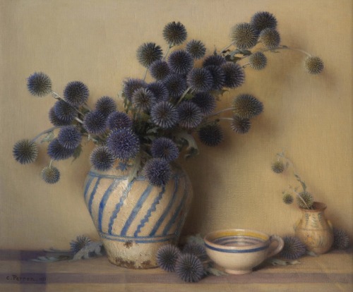 Chardons bleus dans un vase / Blue Thistles in a Vase.1928.Oil on Canvas.48 x 64 cm. (18.89 x 25.19 