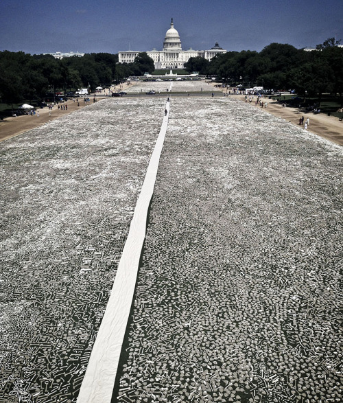 obitoftheday:  love-scapes:  ianbrooks:  One Million Bones DC Led by artist Naomi Natale as part of the One Million Bones Project, this mass grave assembled at the National Mall in Washington, DC is composed of bones made of paper and plaster, but symboli