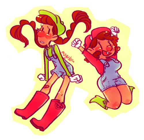 isthatwhatyoumint: quick doodle of the mario sisters before i get back to commissions uvu