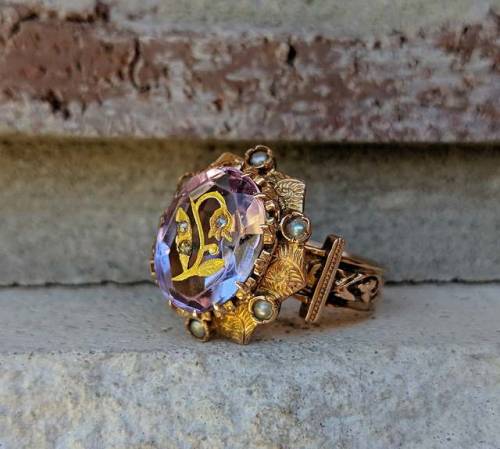 allaboutrings:Antique Victorian Rose of Sharon Amethyst and Diamond Ring