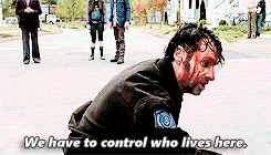 tchamblers:the walking dead season five → 1/5 scenes: rick after fighting with pete“Damn it, Rick! I said stop.”“Or what? You gonna kick me out?”