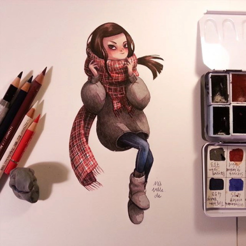 Watercolors and Polychromos progress video