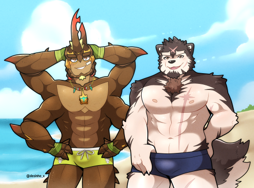 Hulk and Billford enjoying a beach  ️ commission by @igor.puppet Commissions are open, click here! o