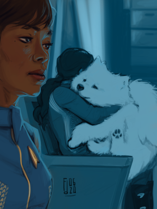 Ah yes. Me. My Captain. And her 20-year old two-foot tall Samoyed. (Reference)@starfleetdoesntfirefi