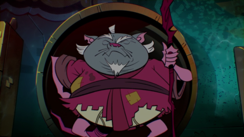 Anothee set of underwear scenes from Master Splinter. This time, in the episode Mascot Melee, he unwittingly suffers from a raggedy robe, revealing his briefs.