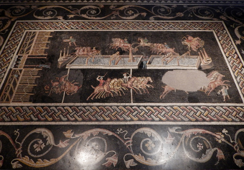 coolartefact: The Circus Games Mosaic is a 2nd-century Roman mosaic depicting a chariot race in quad