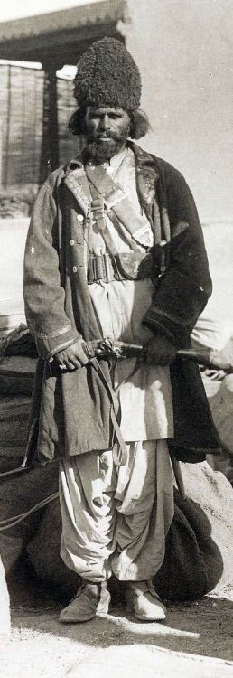 Afghan warrior with blunderbuss pistol, 1895.