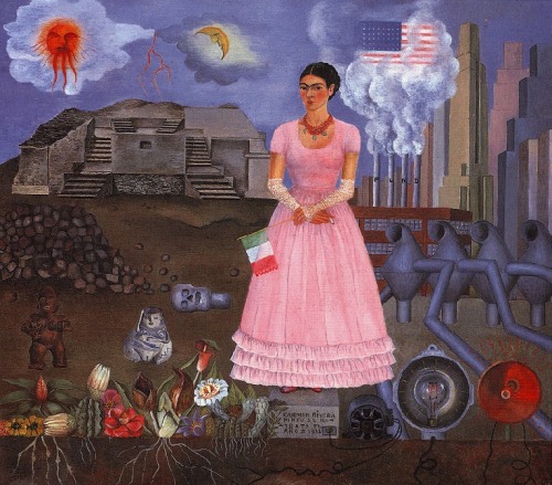 Frida Kahlo, Self-Portrait on the Borderline Between Mexico and the United States 1932, oil on tin, 