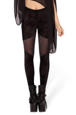 Happysundayforever:  Fashion Leggings Velvet&Amp;Amp;Mesh Panel Geometric: Black