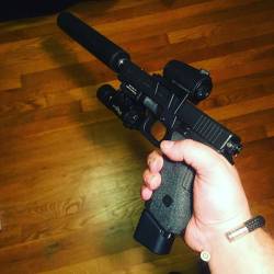 beararmsbracelets:  Photo Courtesy of @marcpolm —www.BearArmsBracelets.com — Original Black on Nickel 9mm Casings BearArms Bullet Bracelet — Oh that? That’s just my full auto, suppressed, G34 machine gun with an @algdefense 6-Second mount, @s3fsolutions