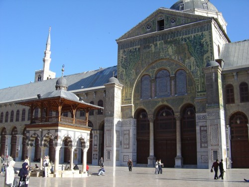 The great Umayyad mosque of Damascus, built in 715. The mosque is built on the foundation of a Chris